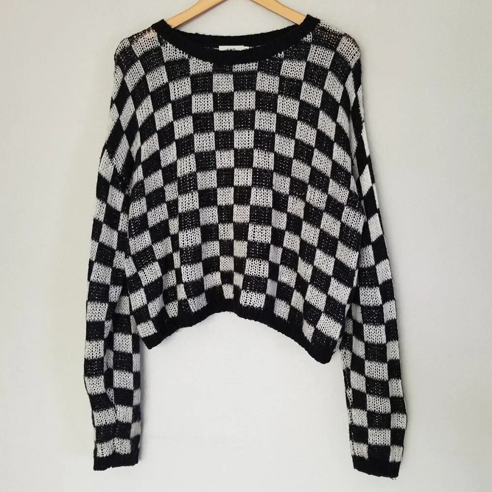 A.L.C. Remington Black White Check Plaid Checkerboard Sweater M Black White $295 - Picture 5 of 16
